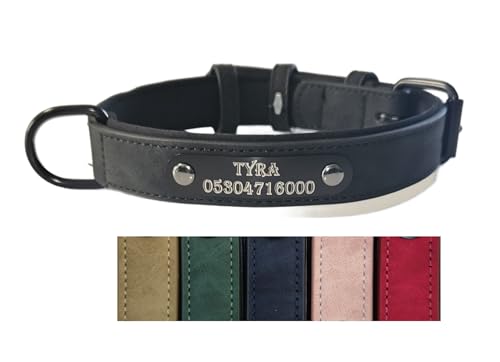 Jacks O Be Hundehalsband Halsband Name Gravur personalisiert Haustier Hund Katze Leder (Schwarz, L) von Jacks O Be