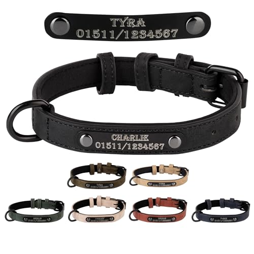 Jacks O Be Hundehalsband Halsband Name Gravur personalisiert Haustier Hund Katze Leder (Schwarz, L) von Jacks O Be