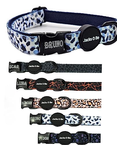 Jacks O Be Hundehalsband Halsband Name Gravur personalisiert Haustier Hund Katze Nylon besonders stabil (M, Hell Blau gefleckt) von Jacks O Be