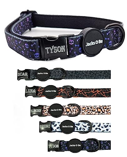 Jacks O Be Hundehalsband Halsband Name Gravur personalisiert Haustier Hund Katze Nylon besonders stabil (M, Kopf Lila-Schwarz) von Jacks O Be