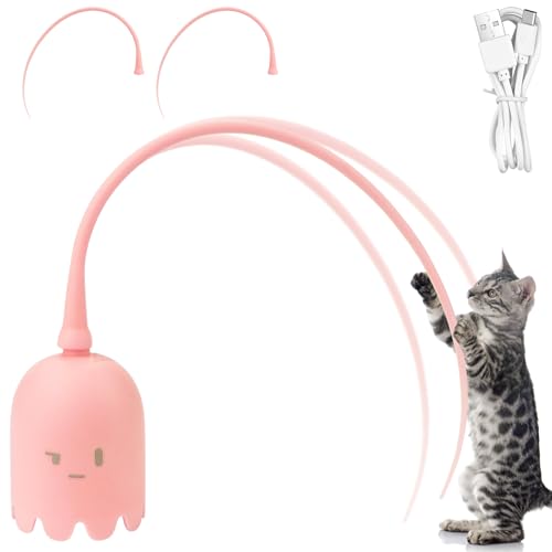 Jadyon Interaktives Katzenspielzeug, Katzenspielzeug Elektrisch, Interaktives Katzenspielzeug Schwanz, Automatic Silicone Tail Teaser Toy 2 In 1, Automatisches Katzenspielzeug(Pink) von Jadyon