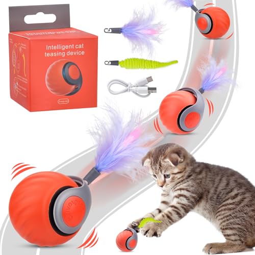 Jadyon Katzenspielzeug Elektrisch Beweglich, Interaktives Katzenspielzeug, Katzenball Mit Led Licht, Automatischer 360-Grad-Rollball Katzenball Elektrisch, Katzen-Spielzeug Selbstbeschäftigun von Jadyon