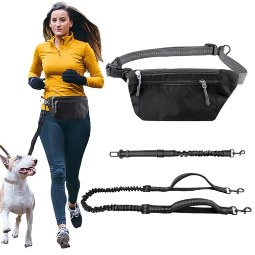 3 x freihändige Hundeleine mit Tasche, Taillenleine für Spaziergänge mit dem Hund, Hüftgurt, Bauchtasche mit weichen Polsterungen, zum Spazierengehen, Wandern, Radfahren, Laufen von Jaeskeclip