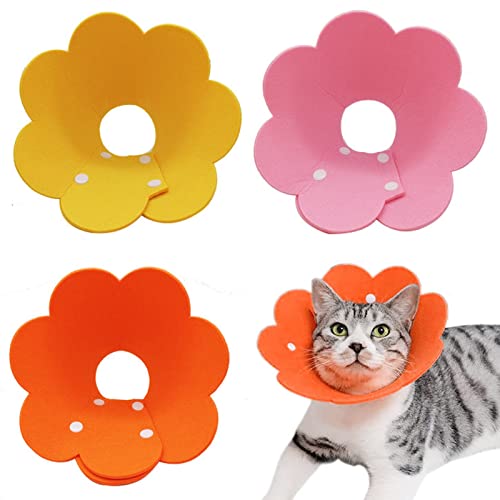 3 x Katzenhalsband, Katzenschutzhalsband für Katzen, Sonnenblumenhals, Katzenkegel, Anti-Lecken, Genesungshalsband gegen Beißen, Kratzen (Pink, Orange, Gelb) von Jakonay