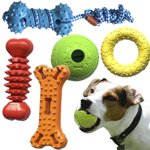 Jalousie Hunde-Plüschtier und Seil-Spielzeug-Kombinationen, quietschendes Spielzeug für kleine und mittelgroße Hunde, Welpen, Mutt (5 Stück Gummi Premium) von Jalousie