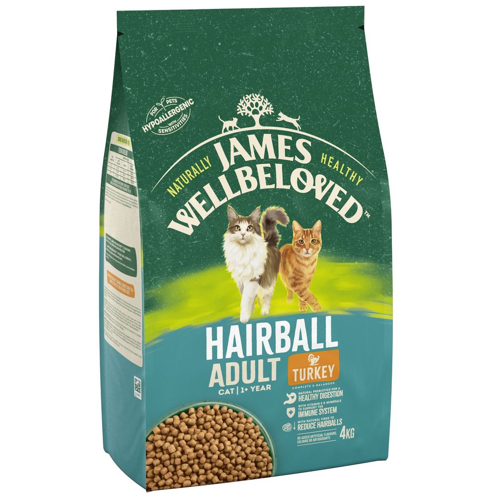 James Wellbeloved Adult Cat Hairball Truthahn & Reis  - Sparpaket: 2 x 4 kg von James Wellbeloved