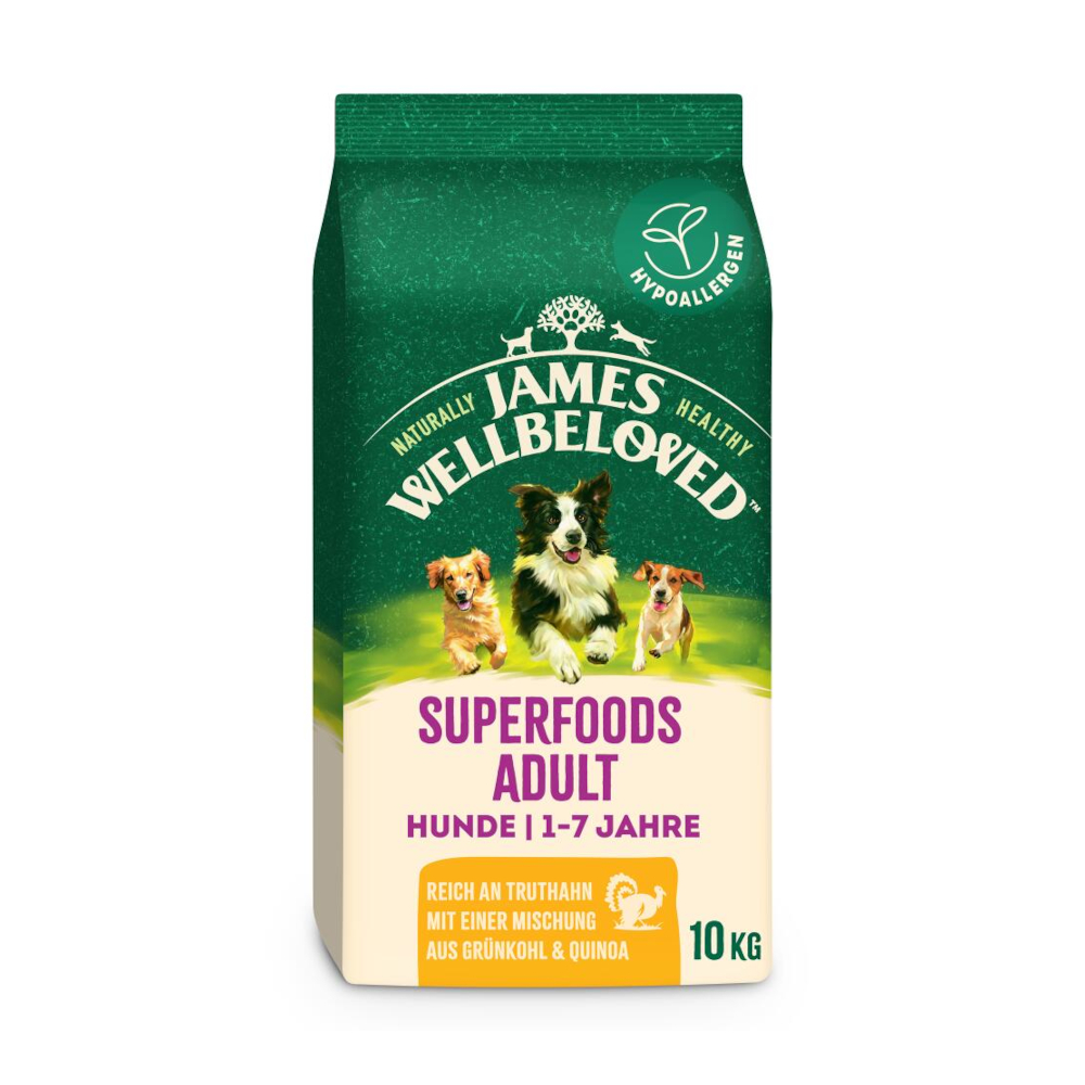 James Wellbeloved Superfoods Adult Dog Hypoallergenic Truthahn mit Grünkohl & Quinoa - 10 kg von James Wellbeloved