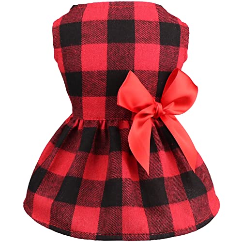 Buffalo Plaid Hunde-Kleid, süße Fliege, Hundekleidung, Baumwolle, weich, Weihnachts-Outfit, Hundekostüm für kleine Hunde und Katzen, Größe L von Jamktepat