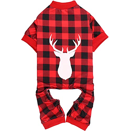 Hunde-Pyjama, Buffalo Plaid mit Rentier-Druck, Hunde-Einteiler, super weich und dehnbar, für mittelgroße Hunde von Jamktepat