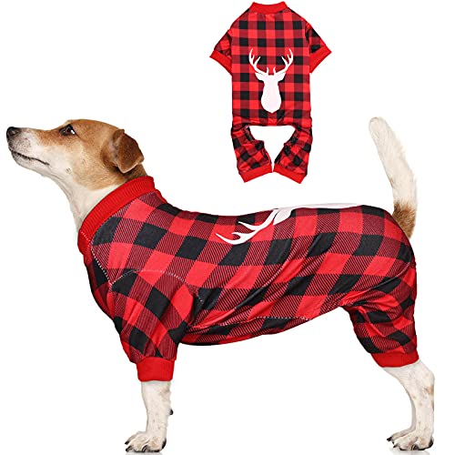 Hunde-Pyjama, Buffalo Plaid mit Rentier-Druck, Hundekleidung Einteiler, super weich und dehnbar, für große Hunde, Größe L von Jamktepat