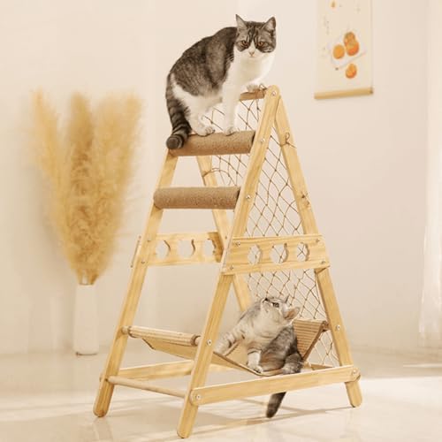 Katzenbaum,Kratzbaum,85 cm hoch,Katzenhaus, mit 2 Kratzsäulen,Plattformen,Sisal Hängematte,Katzenkletternetz,Höhle,Hochwertiges Holzmaterial von Jamotolly