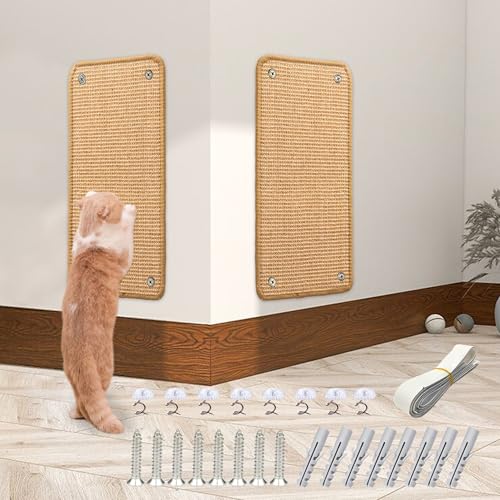 2 Stück Katzenkratzmatte Sisal Katzenkratzmatte Kratzmatte Wand für Katze mit Klebeband Katzenkratzmatte 50 × 25 cm(Braun) von JanYoo