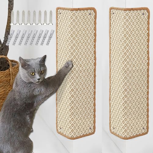 JanYoo 2 Stück Kratzmatte Katze, Kratzschutz Katzenkratzmatte Sisal Katzenkratzmatte Katzen Kratzteppich Kratzmatte Kratzbrett Wand für Schützt Teppiche und Sofas 60×25CM(Beige) von JanYoo