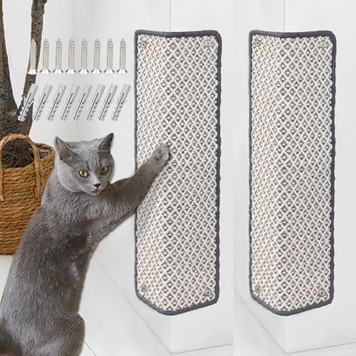 JanYoo 2 Stück Kratzmatte Katze, Kratzschutz Katzenkratzmatte Sisal Katzenkratzmatte Katzen Kratzteppich Kratzmatte Kratzbrett Wand für Schützt Teppiche und Sofas 60×25CM(Grau) von JanYoo