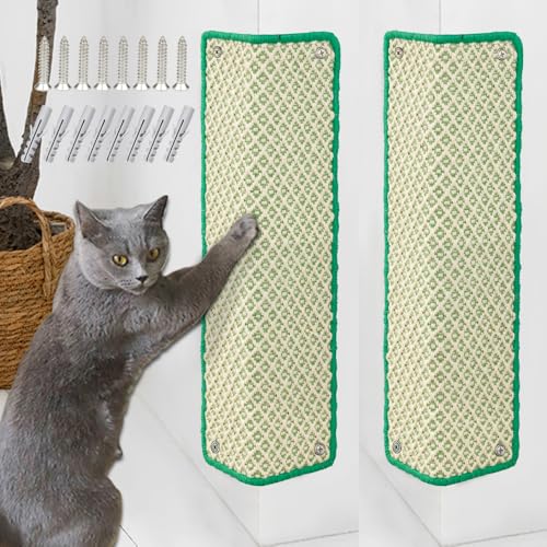 JanYoo 2 Stück Kratzmatte Katze, Kratzschutz Katzenkratzmatte Sisal Katzenkratzmatte Katzen Kratzteppich Kratzmatte Kratzbrett Wand für Schützt Teppiche und Sofas 60×25CM(Grün) von JanYoo