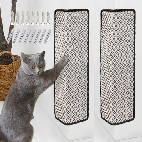 JanYoo 2 Stück Kratzmatte Katze, Kratzschutz Katzenkratzmatte Sisal Katzenkratzmatte Katzen Kratzteppich Kratzmatte Kratzbrett Wand für Schützt Teppiche und Sofas 60×25CM(Schwarz) von JanYoo