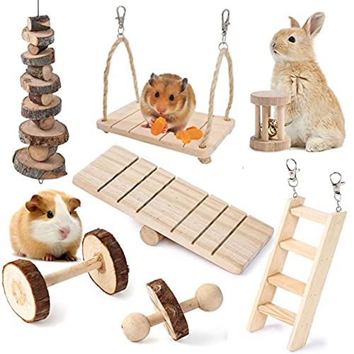 JanYoo Hamster-Kauspielzeug, Natürliches Holz Kaninchen Meerschweinchen Zahnpflege Molar Übungsspielzeug Leiter Zubehör für Kaninchen syrische Hamster Chinchilla Rennmäuse Ratten (7 Stück) von JanYoo