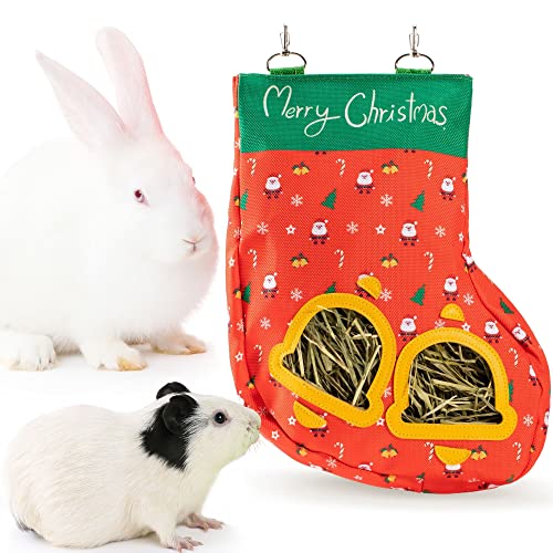 JanYoo Kaninchen-Heu-Futtertasche, Weihnachten, Meerschweinchen, Timothy-Heuspender, Aufbewahrungskrippe zum Aufhängen, groß, weniger Abfall für Häschen von JanYoo