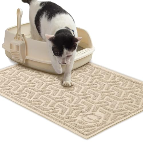 JanYoo Katzenklo Matte Katzenstreu Matte 90x60 cm Katzenklo Vorleger rutschfest Wasserdichtes Unterleger Matte Gitter Netz Streukontrolle Design Leicht zu Reinigen,Beige von JanYoo