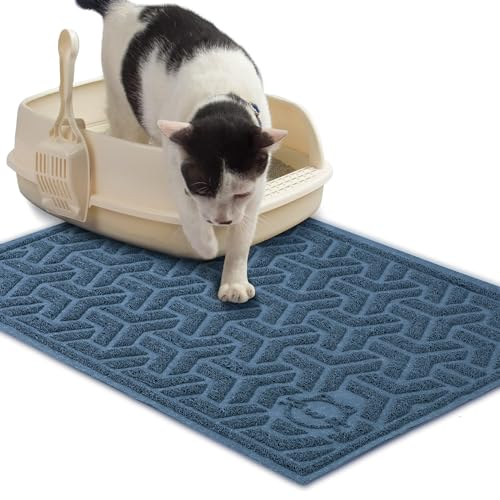 Katzenklo Matte Katzenstreu Matte 90x60 cm Katzenklo Vorleger Rutschfest Wasserdichtes Unterleger Matte Gitter Netz Streukontrolle Design Leicht zu Reinigen,Blau von JanYoo