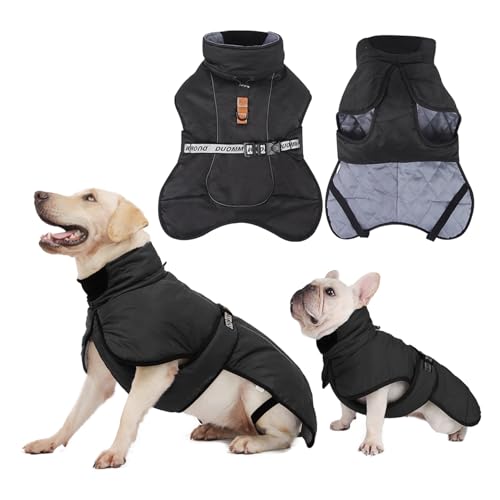 Janety Hundemantel Winter Winddichte warme Hundejacke mit reflektierenden Streifen, Kleidung für kaltes Wetter für Welpen und kleine bis mittelgroße Hunde Schwarz 3XL von Janety