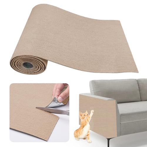 Janety kratzmatte Katze,200cm*40cm DIY Trimmbar Selbstklebende Teppich, Kletter Katzenkratzer,Teppich für Katzen, kantenschutz Couch Katze für Möbel Türen（Khaki） von Janety