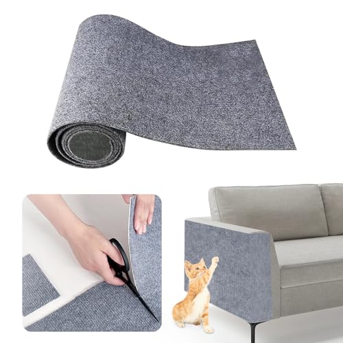 Janety kratzmatte Katze,200cm*40cm DIY Trimmbar Selbstklebende Teppich, Kletter Katzenkratzer,Teppich für Katzen, kantenschutz Couch Katze für Möbel Türen（hellgrau） von Janety