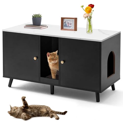 JanflyHome Katzentoilette, versteckte Katzentoilette, Möbel für 2 Katzen, Waschraum mit großem Platz, Haustierhaus, Kistenschrank, 108 x 49,8 x 60,5 cm, Schwarz JanflyHome Katzentoilette, versteckte Katzentoilette, Möbel für 2 Katzen, Waschraum mit großem Platz, Haustierhaus, Kistenschrank, 108 x 49,8 x 60,5 cm, Schwarz von JanflyHome