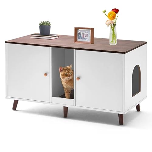 JanflyHome Katzentoilette, versteckte Katzentoilette, Möbel für 2 Katzen, Waschraum mit großem Platz, Haustierhaus, Kistenschrank, 108 x 49,8 x 60,5 cm, Weiß von JanflyHome