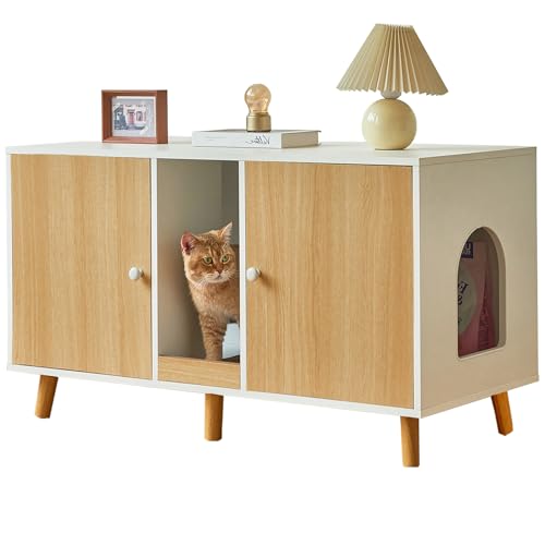 JanflyHome Katzentoilette – Doppeltes verstecktes Katzentoiletten-Möbel für 2 Katzen mit viel Platz – Haustierhaus für den Innenbereich – modernes Design – 108 x 49,8 x 60,5 cm – Holz von JanflyHome