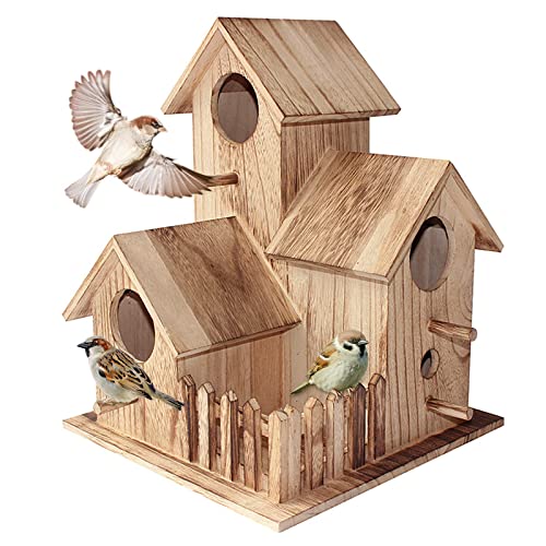 Vogelhäuser für Garten für Zaun, Vogelnistkästen Garten kleine Vögel, Nistkästen für Rotkehlchen, Holz Vogelhaus außen 3 in 1, Vogelhotel für Terrasse Stehende Dekorationen Basteln Bemalen (Retro) von Jannity