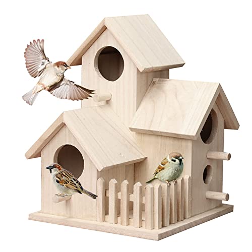 Vogelhäuser für Gartenzaun, Vogelnistkästen für kleine Vögel, Nistkästen für Rotkehlchen, Holz-Vogelhaus außen, 3-in-1, Vogelhotel für Terrasse, stehende Dekorationen, Basteln, Malen Sie Ihre eigenen (Originalholz) von Jannity