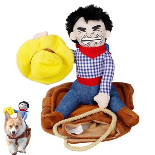 Cowboy-Reiter-Hundekostüm – Cowboy-Reithundekostüm | Halloween-Kostüme für Hunde | Kreatives Cowboy-Haustierkostüm. Kreatives Hundekatzenkostüm für Hunde von Janurium