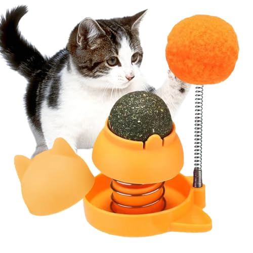 Janurium Katzenminze-Wandspielzeug – Dureble drehbarer Katzenleckball mit essbarem und gesundem Frühlingsball, Katzenleckballspielzeug für die Wand, Katzenminzeballspielzeug, Katzenleckzähne von Janurium