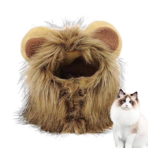 Katzen-Löwenmähne – Löwenmähne für Katzen, Haustierkostüm-Perücke, lustige Haustier-Cosplay-Perückenkappen | Katzen-Löwenmähne-Perücke, Halloween-Outfit, Löwenhaar von Janurium