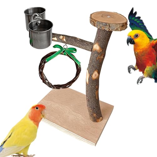 Vogelständer, Vogelkäfigspielzeug aus Holz,Papageienständer aus Holz | Vogelkauspielzeug mit Stabiler Standbasis für Nymphensittiche, Turteltauben, Sittiche, mittelgroße Papageien und Wellensittiche von Janurium