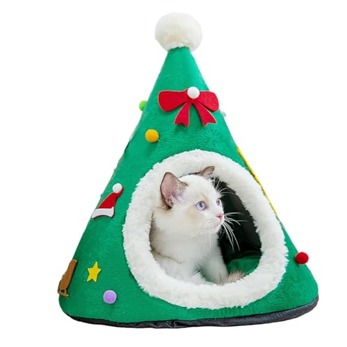 Weihnachts-Katzenbetthöhle – Weihnachtsbaum-Katzenbettzelt, weihnachtliches Haustierversteck für Kätzchen | Niedliche Haustierbetten mit abnehmbarem, waschbarem Kissen für Katzen, Welpen und Hasen im von Janurium