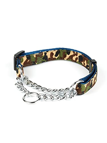 Japan Premium Pet Verstellbares Hundehalsband mit Doppel-Choke-Kette, Größe M, Military-Style, robust und langlebig von Japan Premium Pet