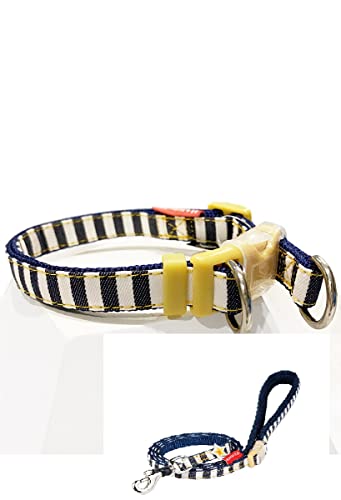 Japan Premium Pet Denim Halsband und Leine Sea Style mit Silikonschutz und doppelter Halterung, Größe S von Japan Premium Pet