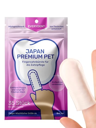 Japan Premium Pet Zahnpflege Hund | Katzen Zahnpflege | Katzen- & Hundezahnbürste | Keine Katzen- & hundezahnpasta benötigt | Fingerlinge für Zahnpflege | Zahnsteinentferner Hund & Katzen | 35 Stück von Japan Premium Pet