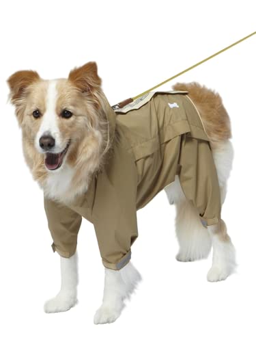 Japan Premium Pet Raincoat Sportlicher Regenoverall mit verbesserter Lichtreflexion für aktive Hunde, Regenjacken für kleine mittlere große Hunde, XL, beige Khaki, Unisex von Japan Premium Pet