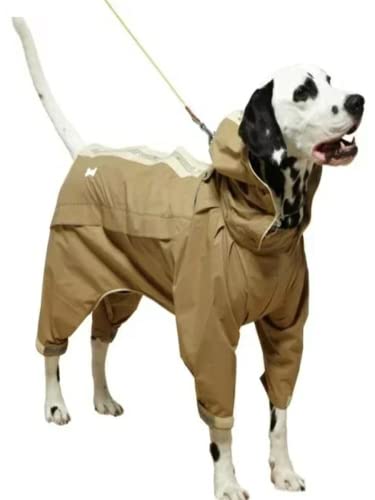 Japan Premium Pet Raincoat Sportlicher Regenoverall mit verbesserter Lichtreflexion für aktive Hunde, Regenjacken für kleine mittlere große Hunde, XXL, beige Khaki, Unisex von Japan Premium Pet