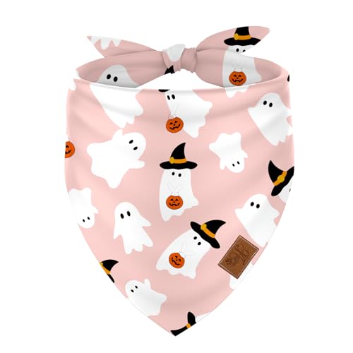 JarThenaAMCS Halloween Little Boo Dog Bandana Ghost Pumpkin Pet Scarf Adjustable Triangle Pink Pet Neckerchief Dog Bib for Dog Cat Birthday Costume Accessories von JarThenaAMCS