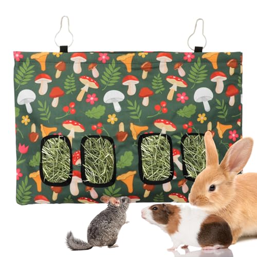 JarThenaAMCS Heu-Futtertasche für Kaninchen, Heu, mit 4 Löchern, Pilz, Meerschweinchen, hängend, Heu-Futterbeutel, Aufbewahrungsspender für Chinchilla, Hamster, Hase, Kleintiere, Haustier von JarThenaAMCS