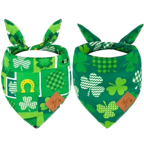 JarThenaAMCS St. Patrick's Day Hundehalstuch, irisches Kleeblatt, Glückskleeblatt, grüne Karomuster, Dreiecks-Lätzchen, Haustier-Halstuch für kleine, mittelgroße Haustiere, Katzen, Hunde, von JarThenaAMCS