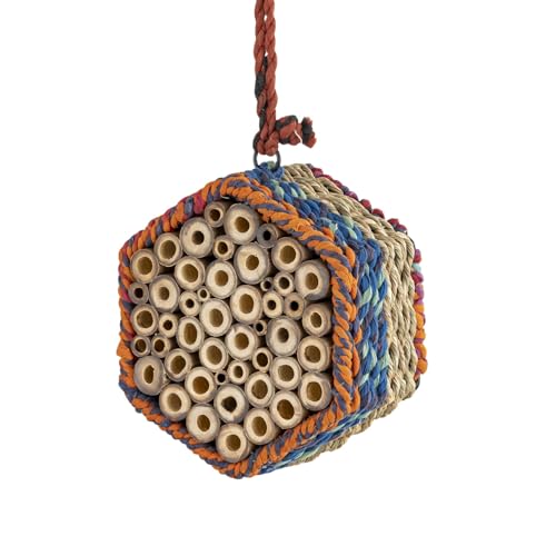 Jardinopia Munja & Reclaimed Sari Fabric Bee Home - Hexagon, nachhaltiges & umweltfreundliches Garten-Bienenhaus, handgefertigt in Indien mit Metallrahmen, einzigartige Farben von Jardinopia