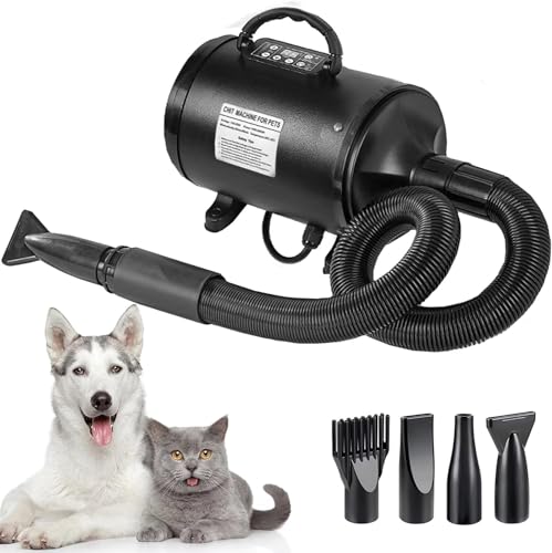 Jargrovs Hundefön Hundetrockner,Tierhaartrockner Haartrockner,2800W Blower hundefön Negativ-Ionen-Version mit sechs einstellbaren Windgeschwindigkeiten,LCD Display,Pet Dryer mit 4 verschiedenen Düsen von Jargrovs