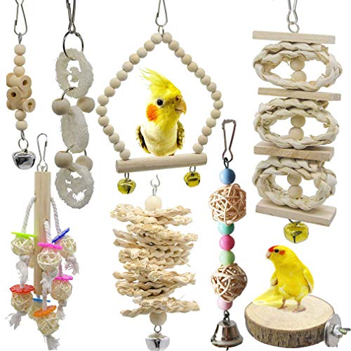 JasCherry 8 Stück/Set Vogel-Käfig-Kau-Spielzeug Holz Leitern, Sitzstangen Plattform Schaukel Für Kleine und Mittelgroße Vogel Papageien Kakadus Nymphensittic Love Birds Finke von JasCherry