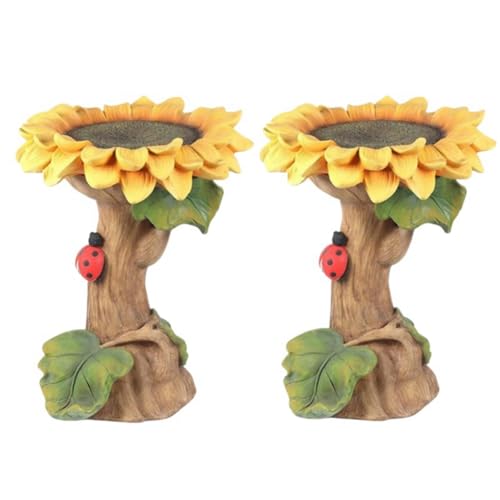 Jasaly Polyresin Sonnenblumen-Vogeltränke Podest, handgefertigte Sonnenblumengeschenke für den Außenbereich, Vogeltränke, Gartendekoration von Jasaly