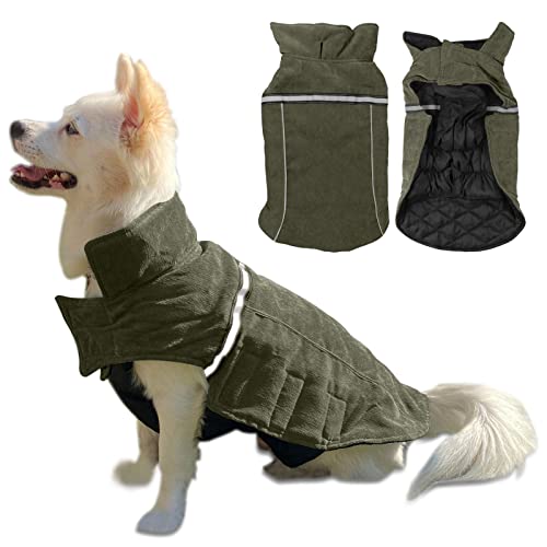 Hundemäntel, reflektierend, für kaltes Wetter, winddicht, wendbar, warme Baumwolljacke, Pullover für kleine, mittelgroße Hunde (Armeegrün, klein) von Jasmeas